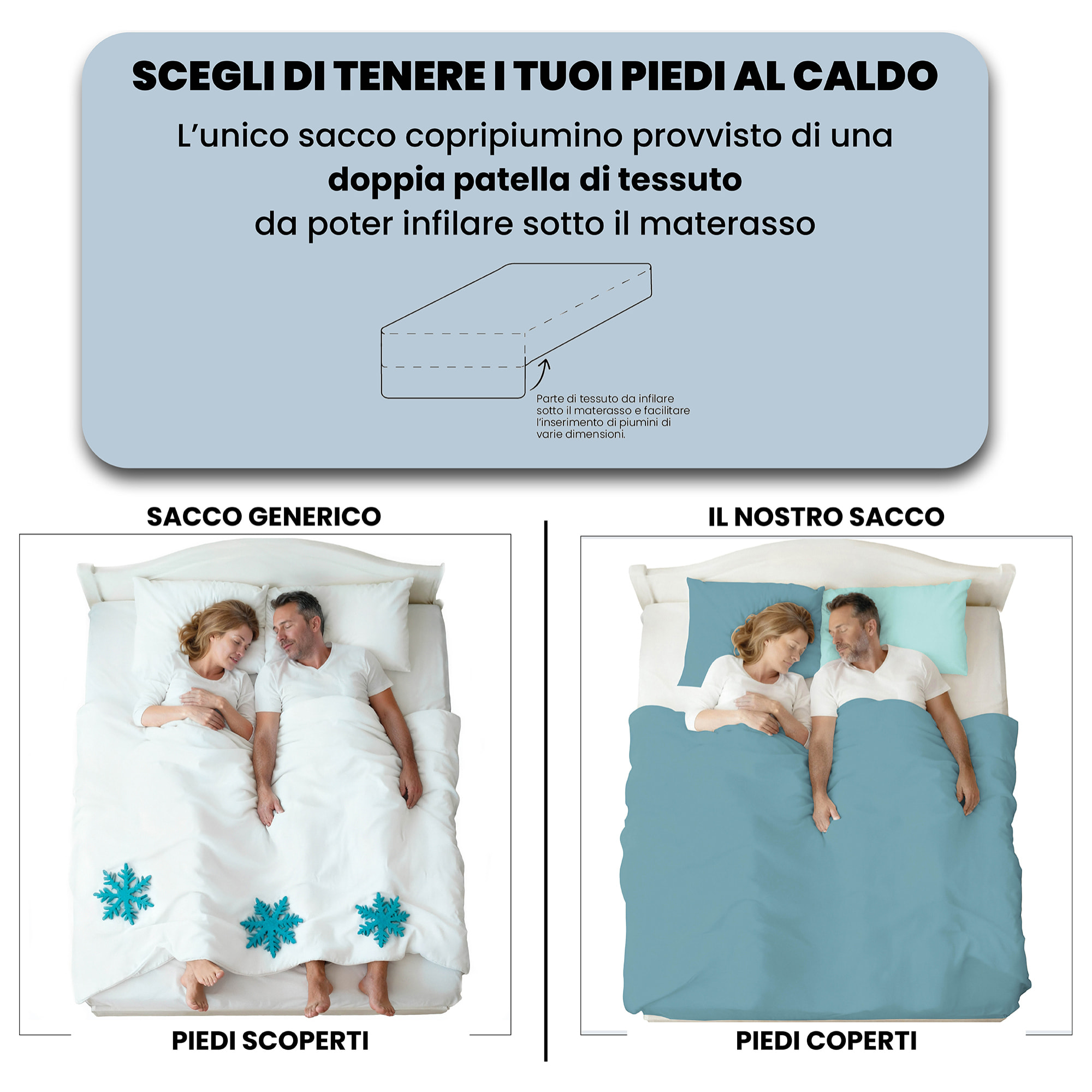 PARURE COPRIPIUMINO NATURAL COLOR, 100% Cotone, Made in Italy - OTTANIO/ACQUA