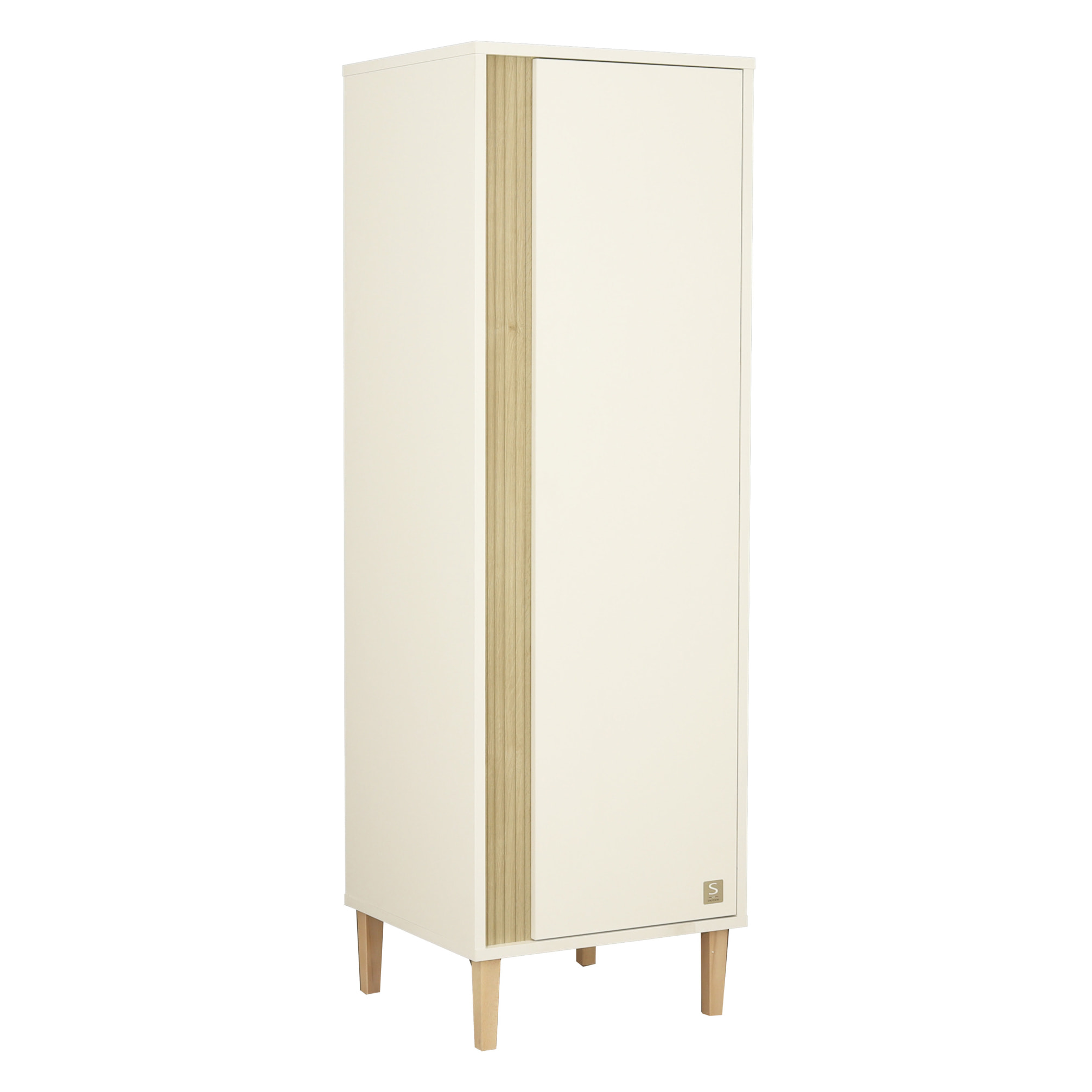 Armoire 1 porte détail imitation bois texturé et pieds bois