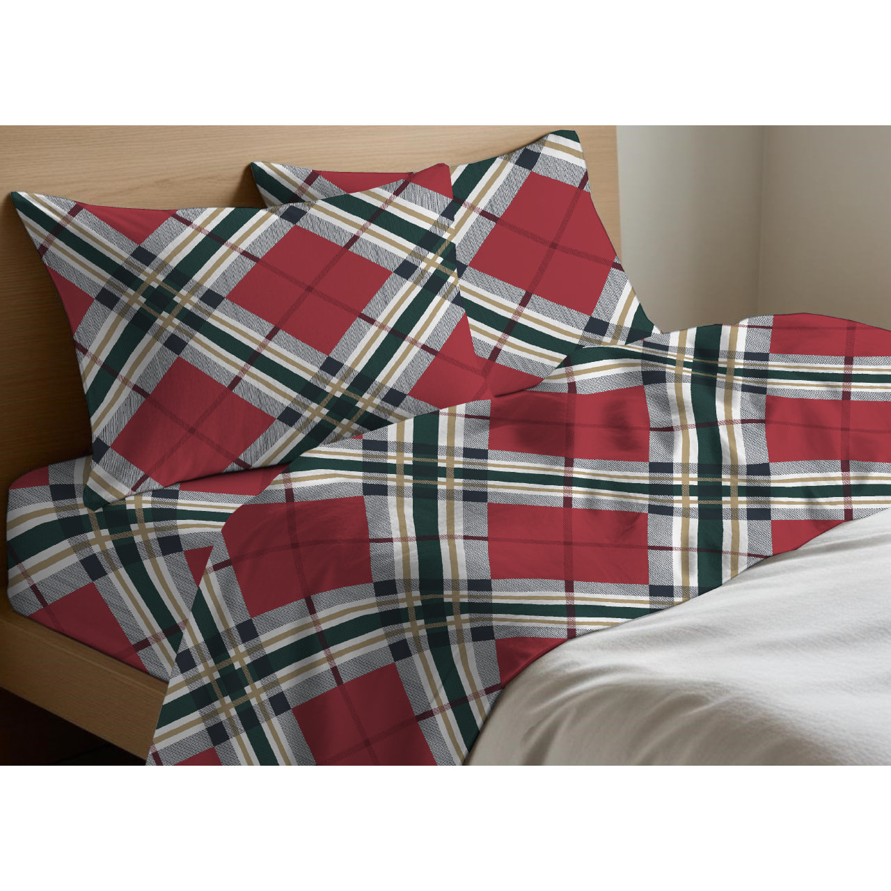 Completo Lenzuola in Flanella Fantasia Scozzese Disegno Tartan