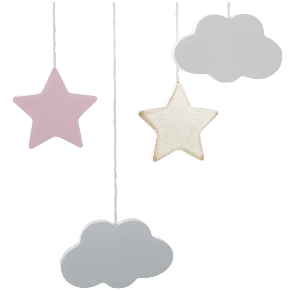 Suspension enfant "Lune" - bois et coton - rose - H46 - 5 cm