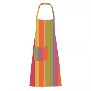 Tablier pur coton enduit motif jacquard vert orange Mille broderies samba