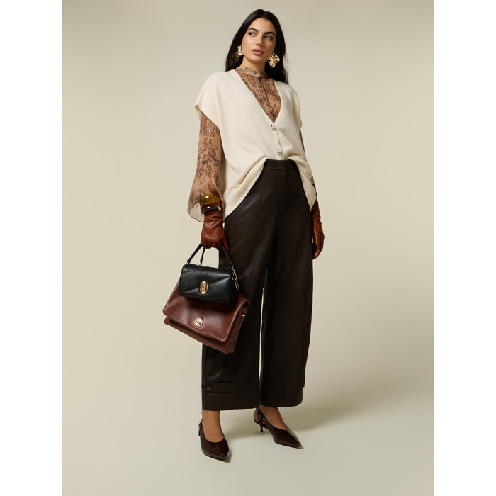 Oltre - Pantalones palazzo en tejido engomado - Marrón