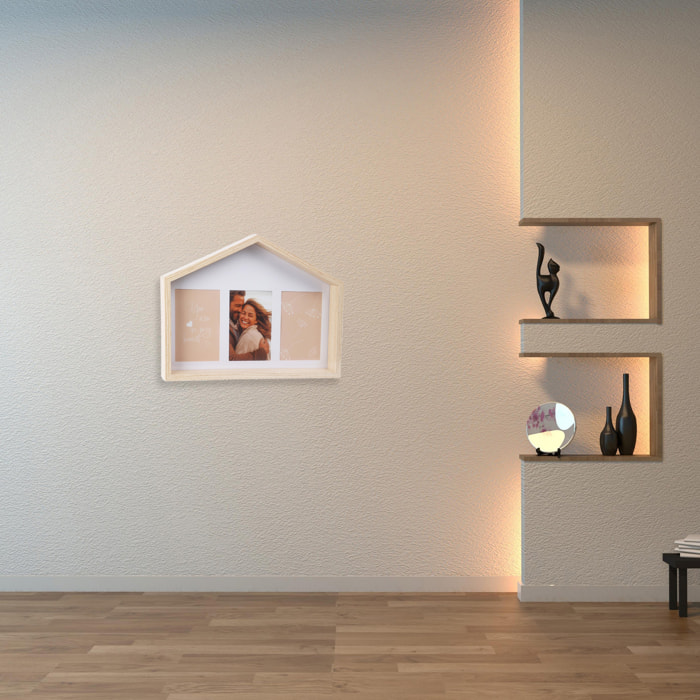 Marco de fotos en forma de casa con diseño natural 36,6x4x27,2cm para 3 fotos