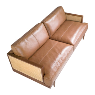 Sofá Angel Cerdá de 3 plazas tapizado en piel de origen vacuno en marrón patas de madera en nogal 205x96x83cm