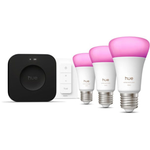 Pack PHILIPS Kit Hue E27 75Wx3+telecommande+bridge pr