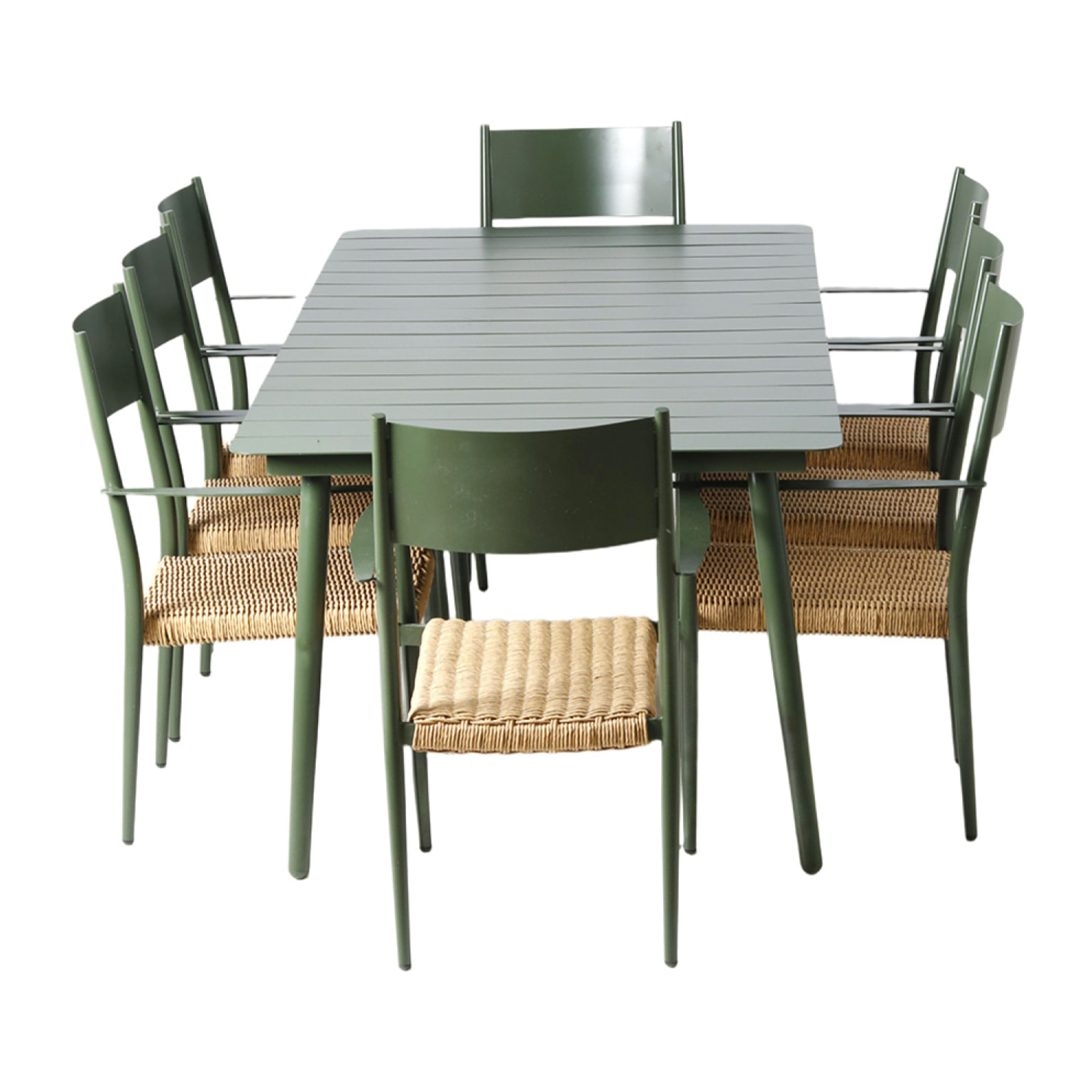 Ensemble table de jardin 200 cm et 8 fauteuils kaki effet rotin BRADDON