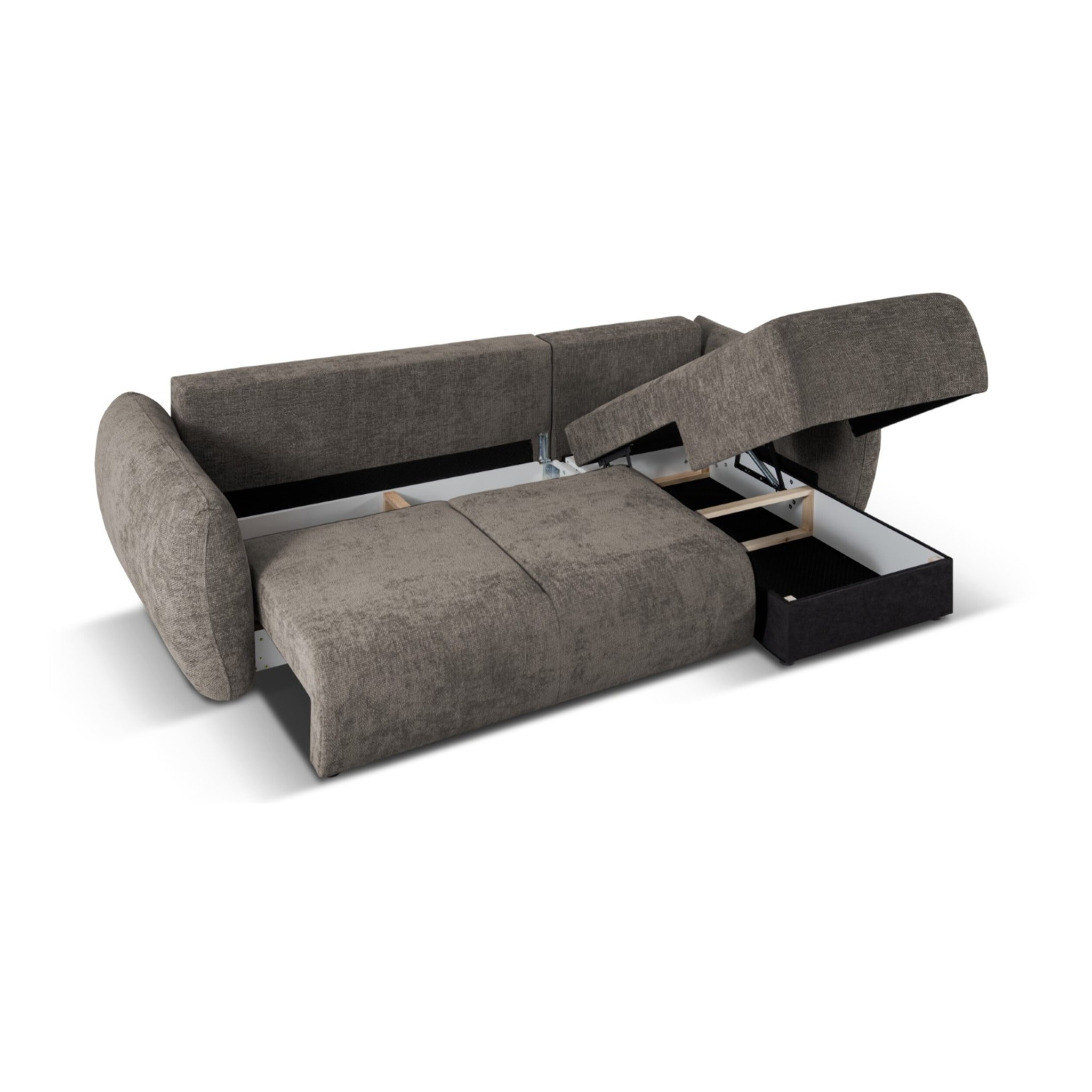 Canapé d'angle droit convertible avec coffre de rangement "Matera" 4 places en chenille gris