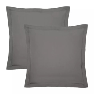 Lot de 2 taies percale de coton uni gris Olana acier