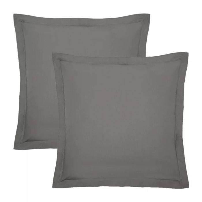 Lot de 2 taies percale de coton uni gris Olana acier