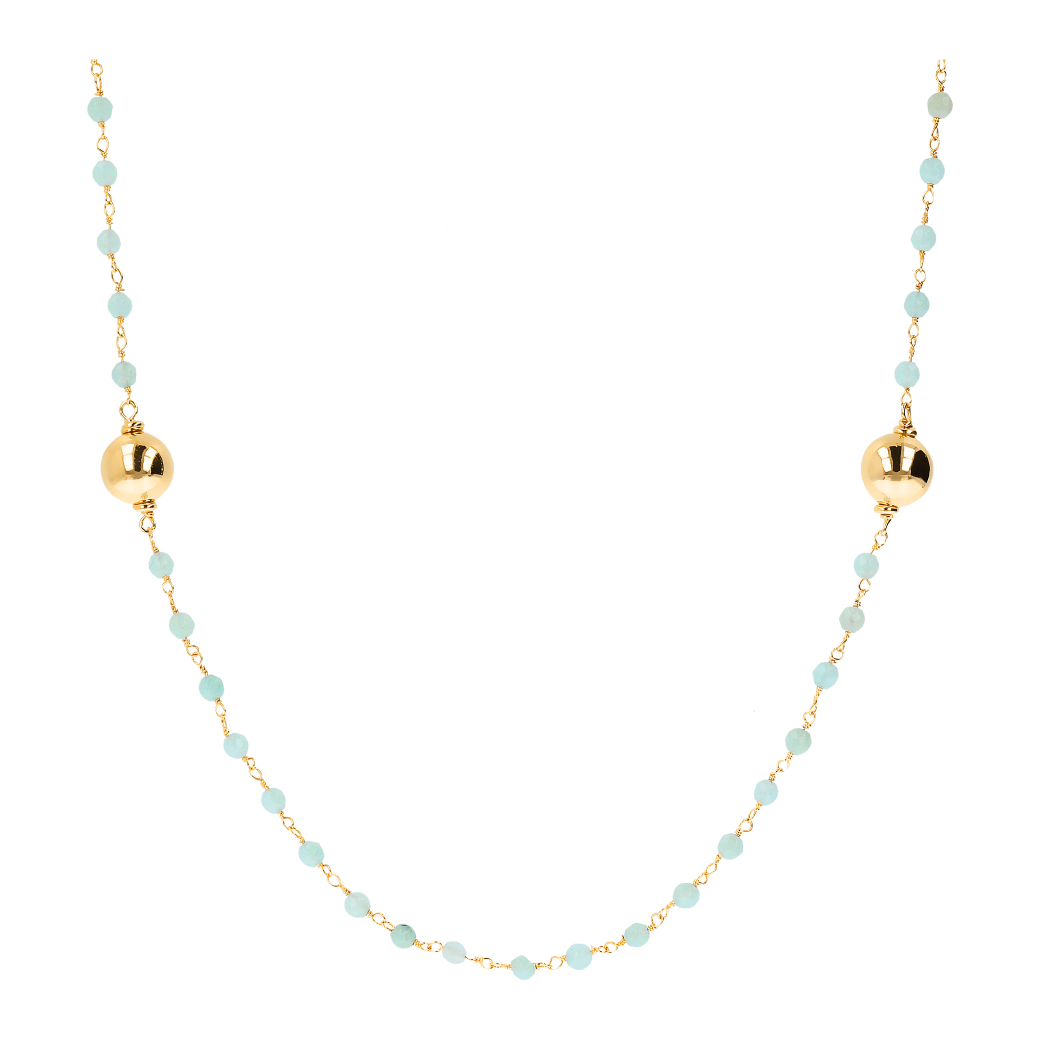 Collana Rosario Lunga Golden con Quarzo Celeste e Bead Lucide