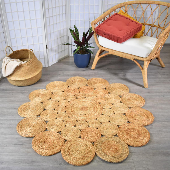 Tapis rond fait main en jute motif rond VODO