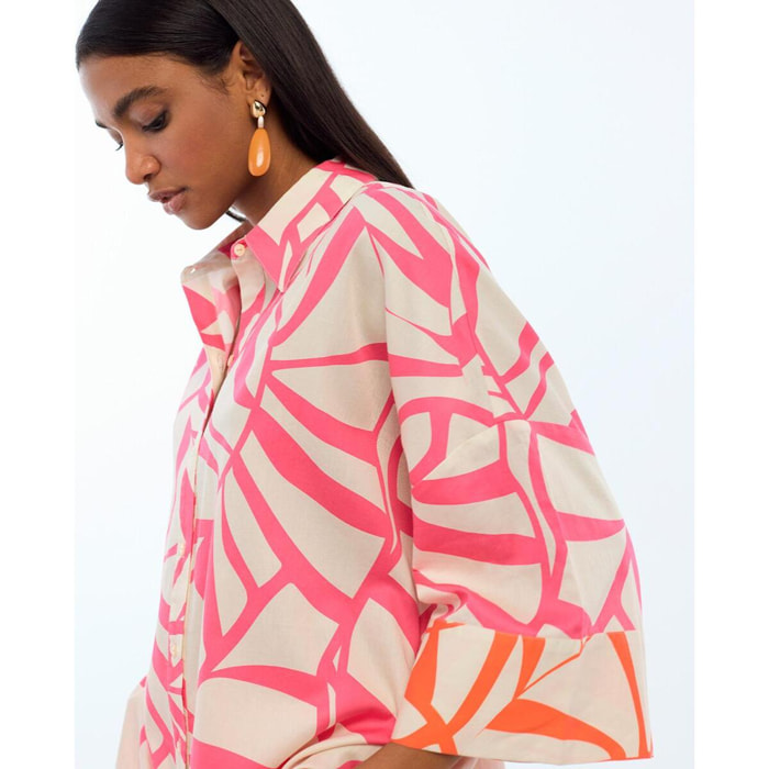 Camicia a maniche corte con stampa a foglie