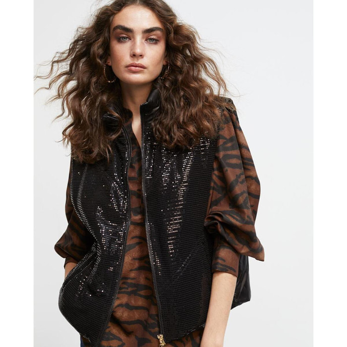 Gilet corto imbottito in finte paillettes