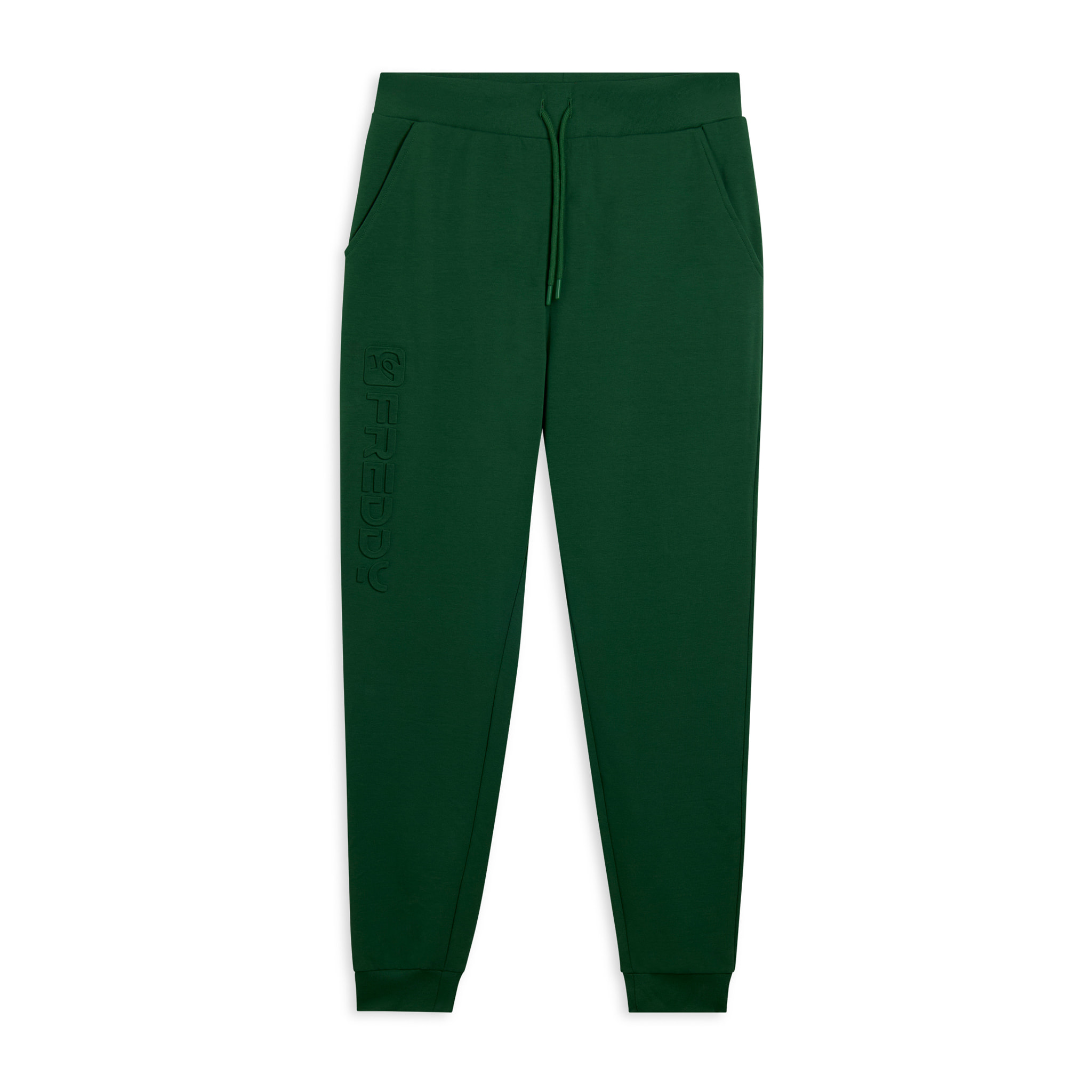 Pantaloni slim in interlock con maxi logo in rilievo