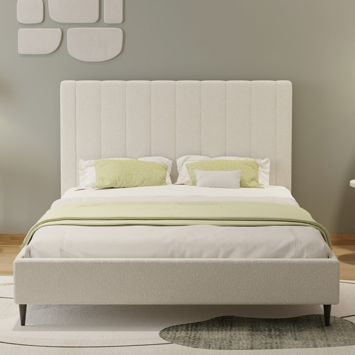 DAKOTA Lit en tissu bouclettes beige 140x190