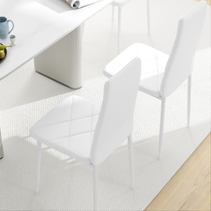 Pack de 6 Sillas de Comedor, Sillas de Cocina Modernas, Tapizadas de Cuero Sintético, Respaldo Alto, Asiento Acolchado, Patas de Acero, Blanco