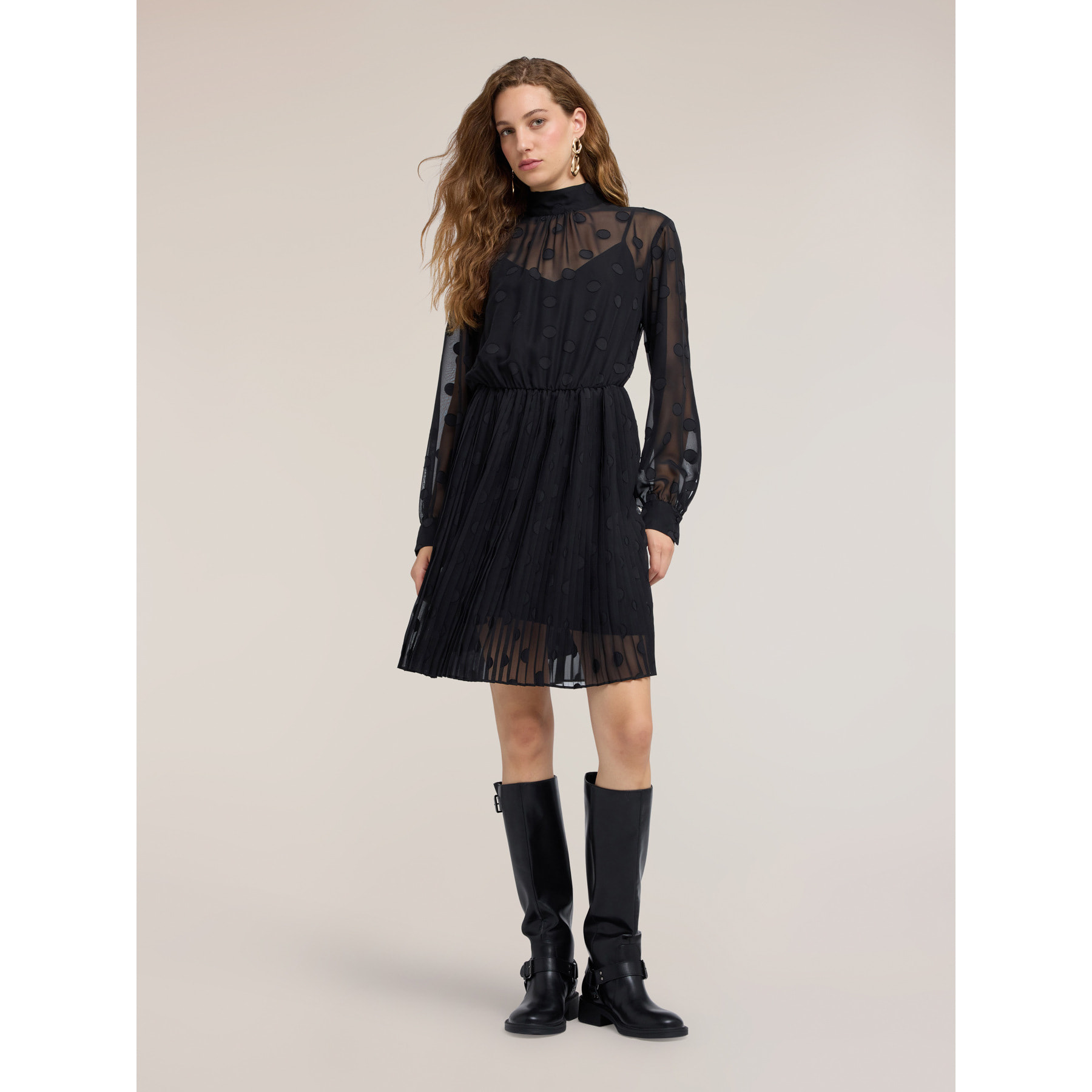Motivi - Vestito flare jacquard con fantasia a pois - Nero