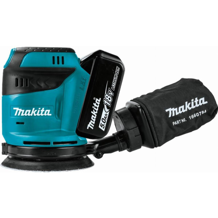 Lijadora excéntrica 18 V Li-Ion 5 Ah Ø 125 mm MAKITA - 2 baterías, cargador, maletín - DBO180RTJ
