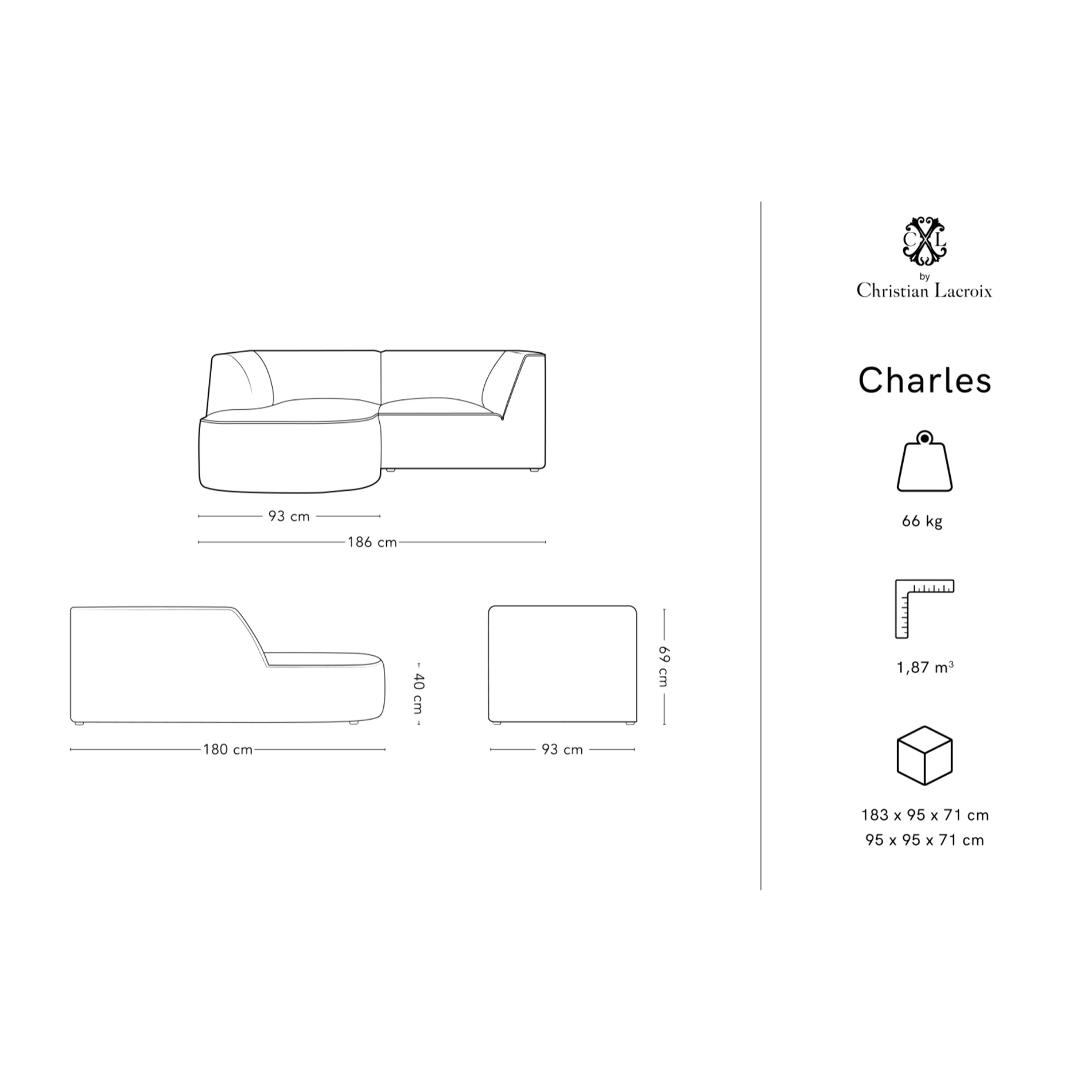 Canapé d'angle gauche "Charles" 3 places en velours pétrole profond