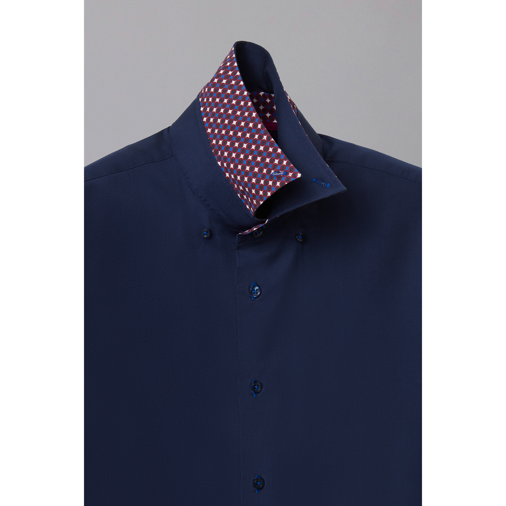 Camicia Uomo 2 Bottoni Button Down Slim Satin Unito Blu