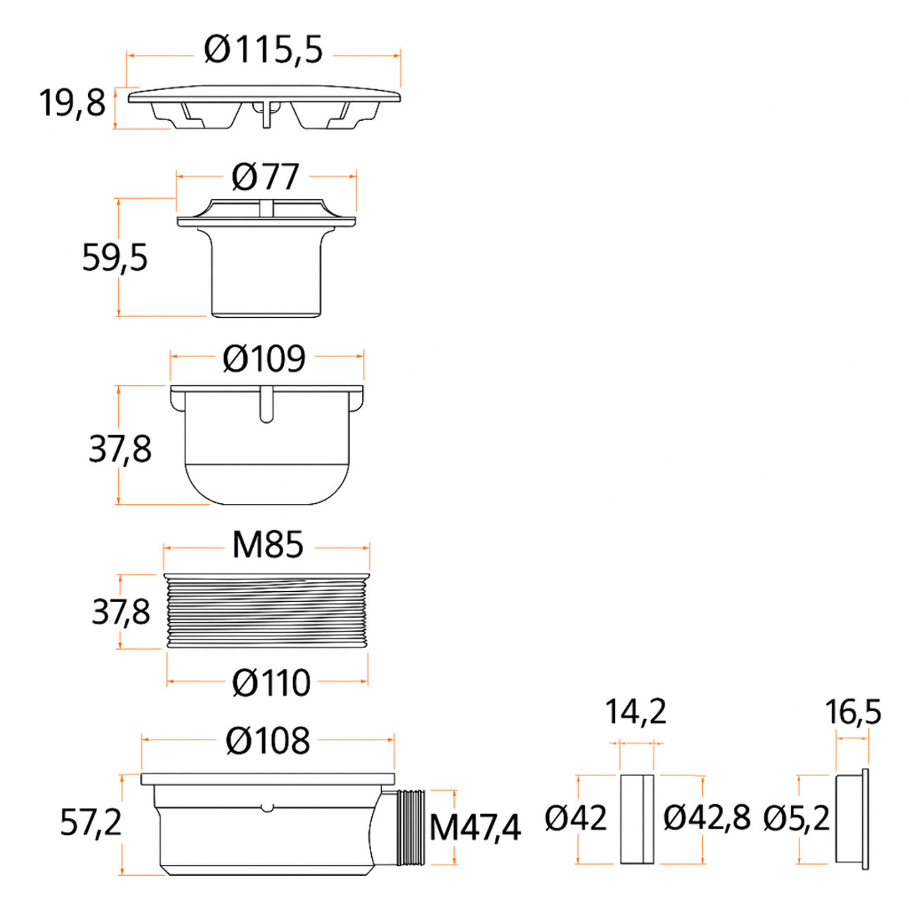 Piletta Doccia Ø 90 mm Con Coperchio Cromato Ispezionabile Scarico Per Piatto Doccia Slim E Standard Facile Da Montare Bianco e Argento