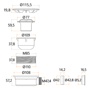 Piletta Doccia Ø 90 mm Con Coperchio Cromato Ispezionabile Scarico Per Piatto Doccia Slim E Standard Facile Da Montare Bianco e Argento