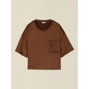 Oltre - Blusa boxy in raso di viscosa - Marrone