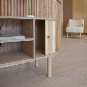 Meuble télévision en bois clair avec portes coulissantes HECTOR