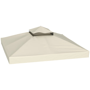 Toile de rechange barnum tonnelle 3 x 3 m - toit double avec œillets drainage - polyester haute densité 370 g/m² beige