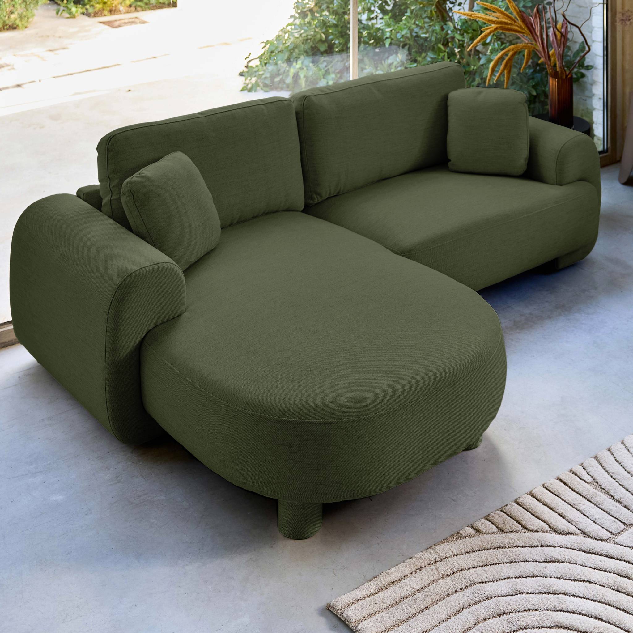Canapé d'angle gauche 3 places tissu, pieds ronds ZENIO