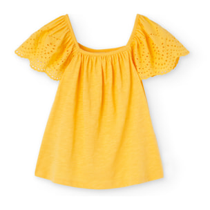 Camiseta niÃ±a, algodÃ³n, mangas cortas, amarillo