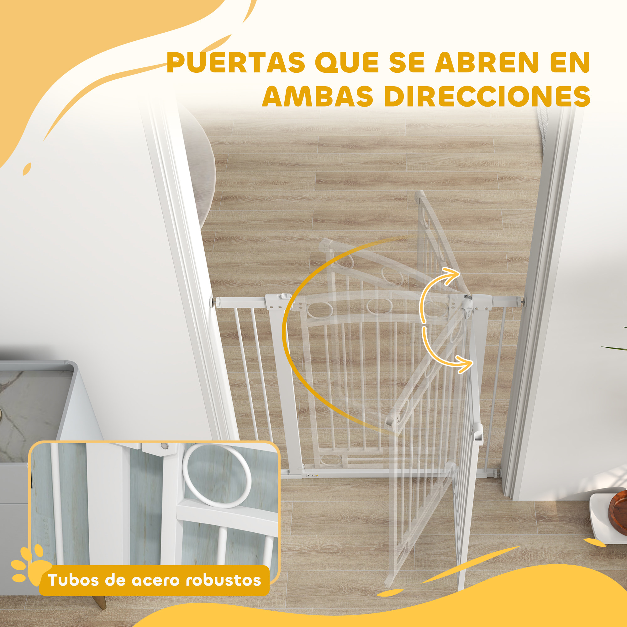 Barrera para Perros Puerta para Perros con Ancho Ajustable 76-104 cm Barrera de Seguridad para Perros Altura 105 cm con 2 Extensiones para Escaleras y Puertas Blanco