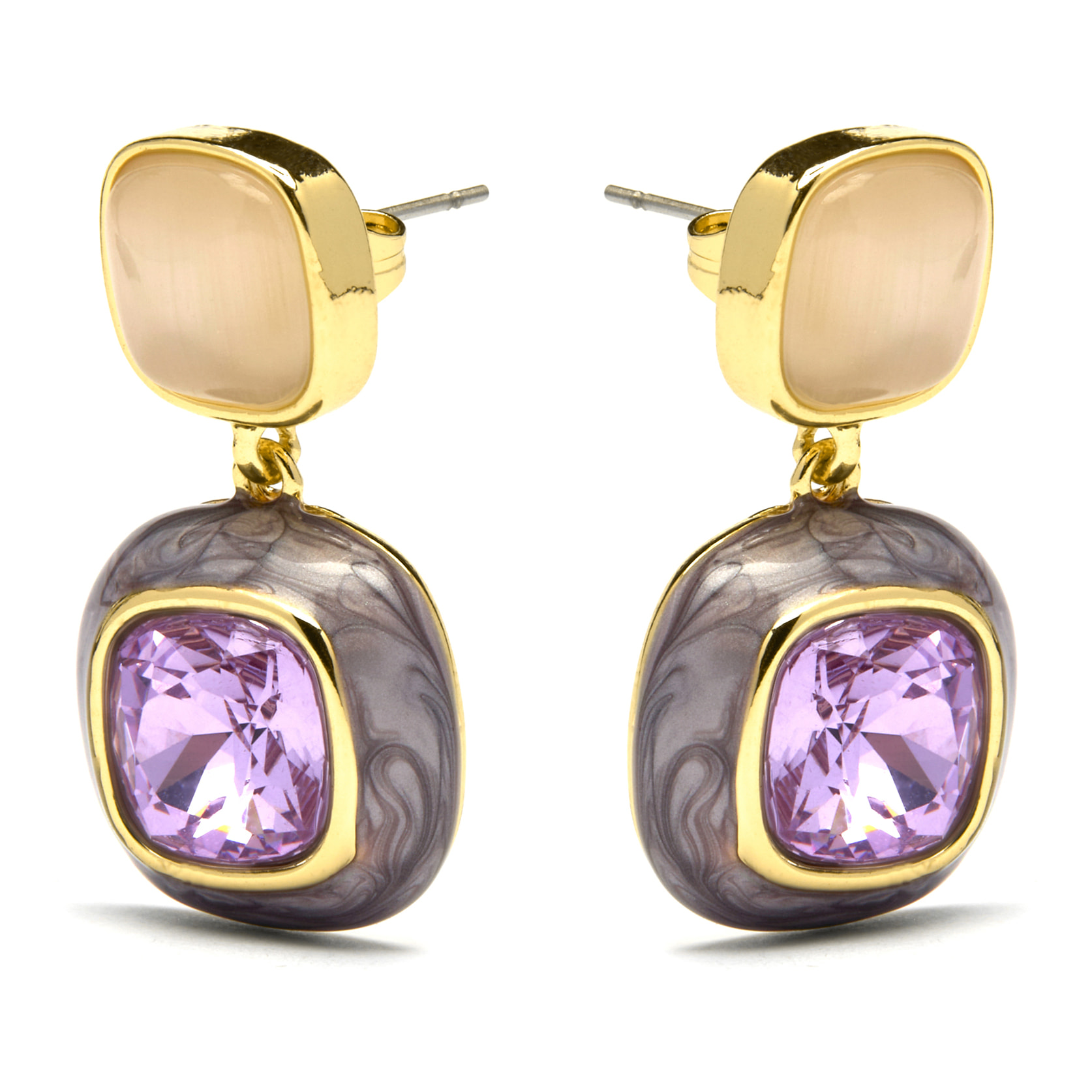 Pendientes de Circonita Amatista acabados en oro amarillo de 18k