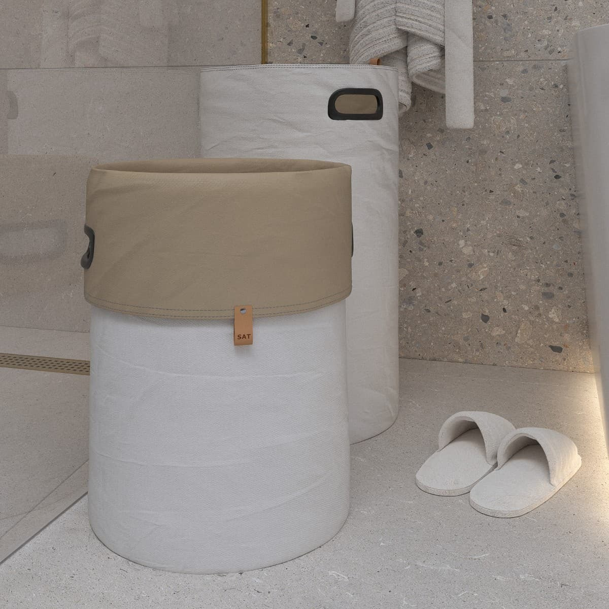 35x60x35 cm panier à linge réversible 73,5 L, polyester, blanc/beige (SATDKOSBBE)