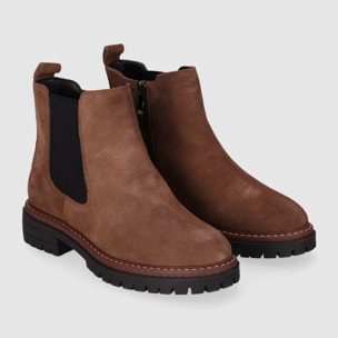 Botines de Serraje - Taupe - Tacón: Bajo