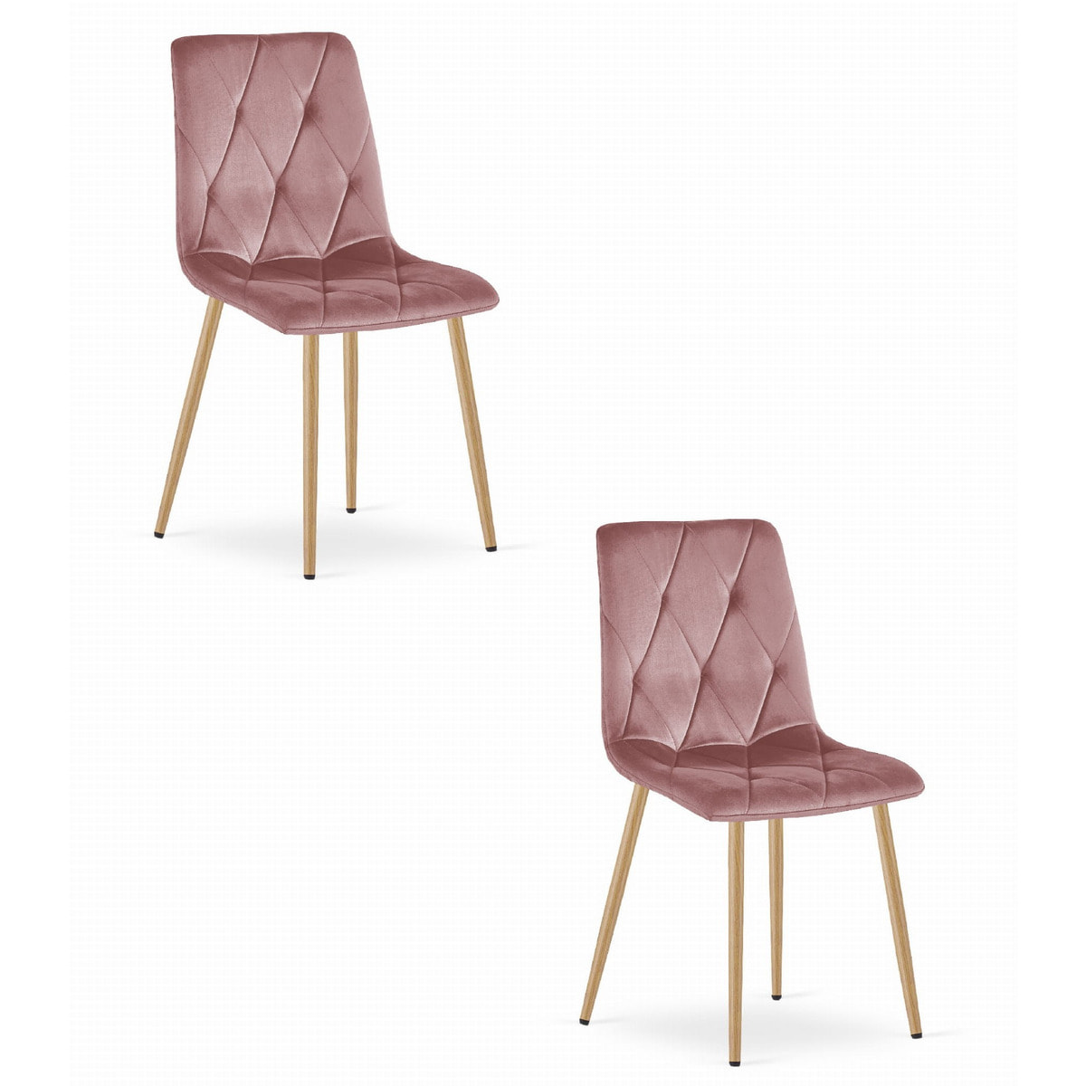 Set di 2 sedie Libra in velluto rosa con gambe effetto legno