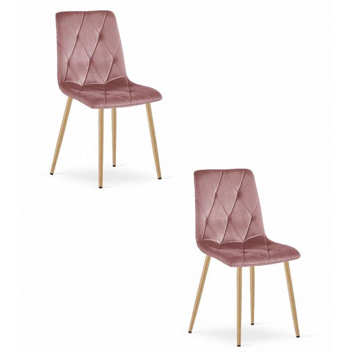 Set di 2 sedie Libra in velluto rosa con gambe effetto legno