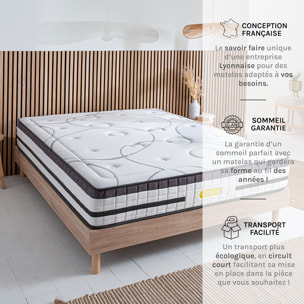 Ensemble Matelas Hybride Concorde & Sommier Bois, Ressorts Ensachés & Mémoire de Forme, 26 cm, Technologie Tri-lattes, Soutien Ferme