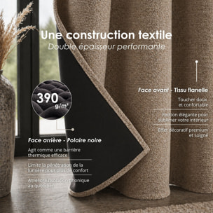 Rideau thermique phonique et semi occultant à galons fronceurs KONFOR - Beige