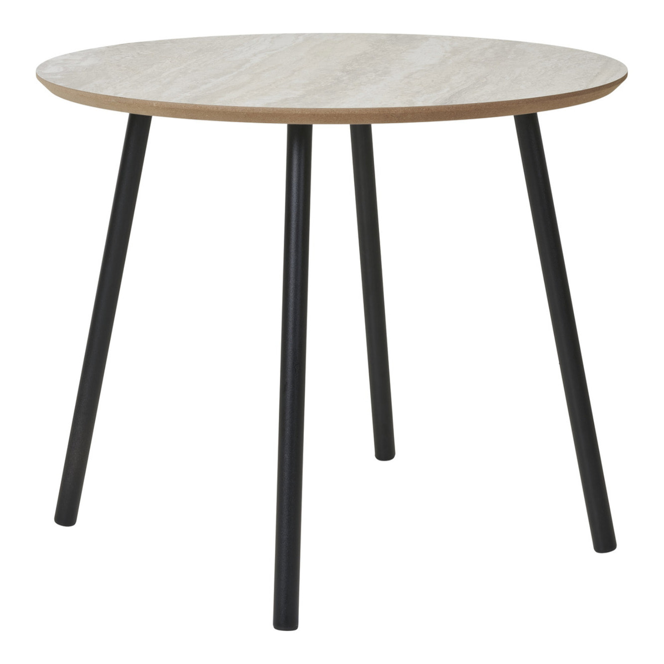 Tavolino da Caffè Aalst Effetto Travertino con Gambe Nere — Ø55×45 cm