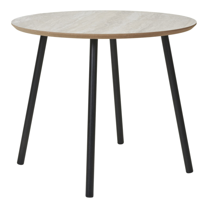 Tavolino da Caffè Aalst Effetto Travertino con Gambe Nere — Ø55×45 cm