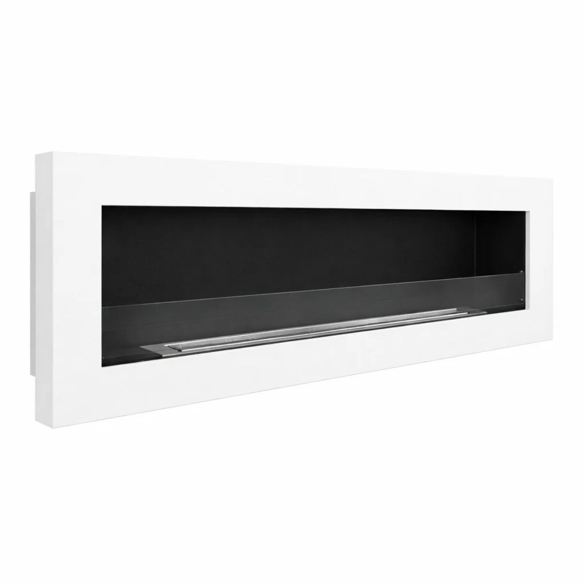 Livorno 120 - Camino a Bioetanolo da Parete o Incasso 120x40x15 cm con Bruciatore 1,25lt in Acciaio Bianco