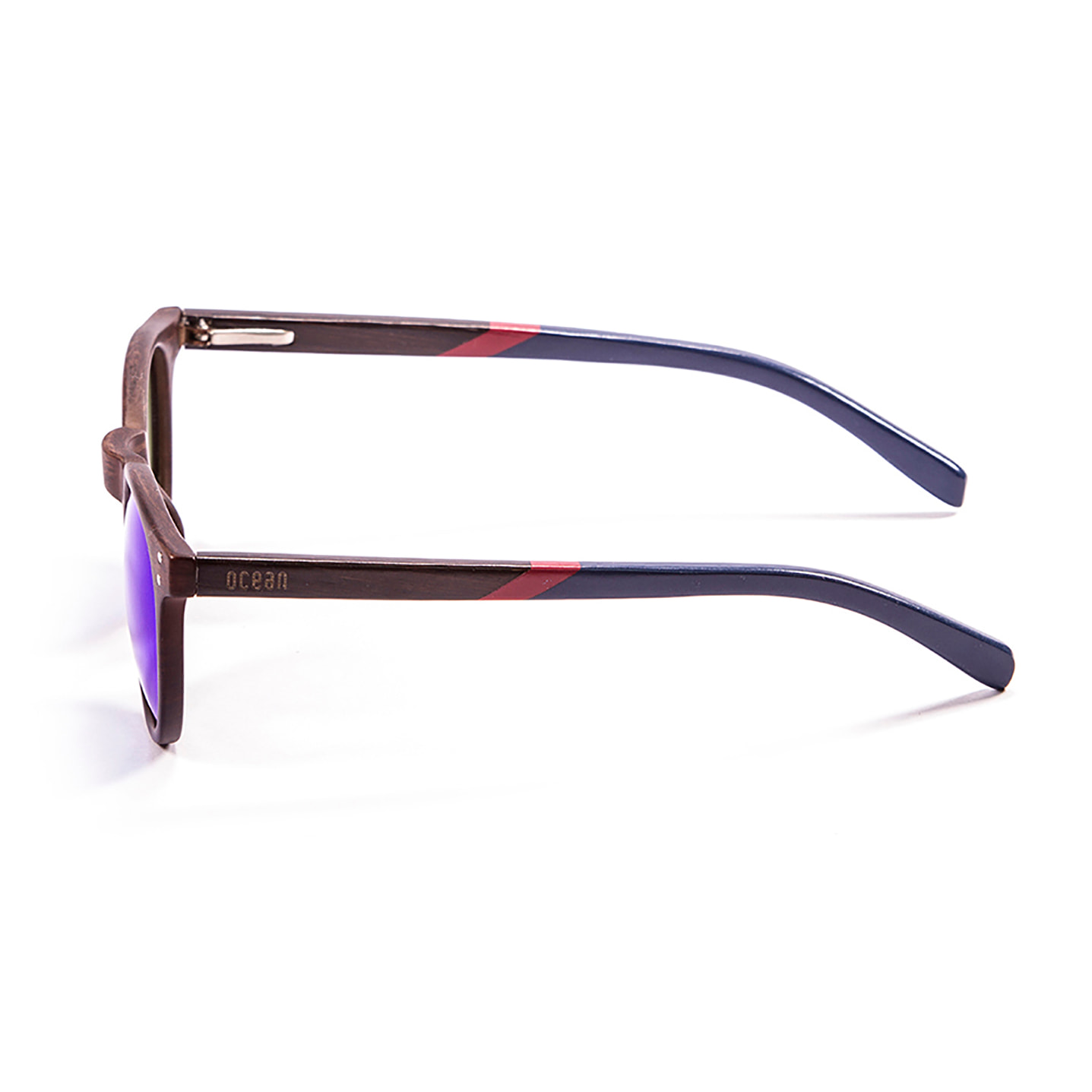 Gafas de sol OCEAN LIZARD WOOD - Bambú natural oscuro & patillas madera oscuro natural rojo-azul / Revo azul