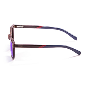 Gafas de sol OCEAN LIZARD WOOD - Bambú natural oscuro & patillas madera oscuro natural rojo-azul / Revo azul