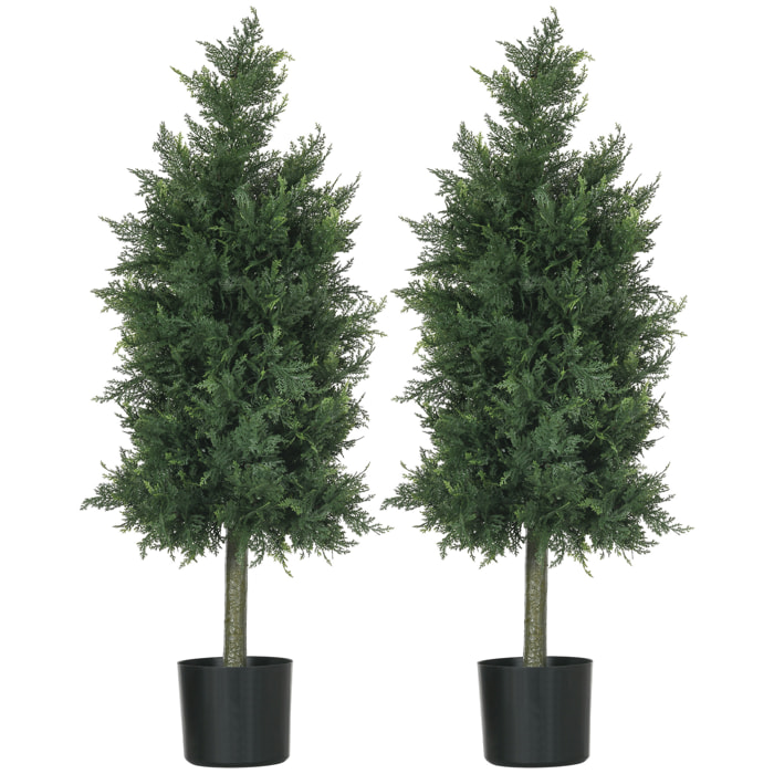 Lot de 2 plantes artificielles sapins cèdre H. 90 cm grand réalisme pot inclus