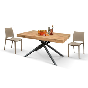 Tavolo CARRARA in legno, finitura rovere rustico e base in metallo verniciato antracite, allungabile 180×90 cm – 260×90 cm