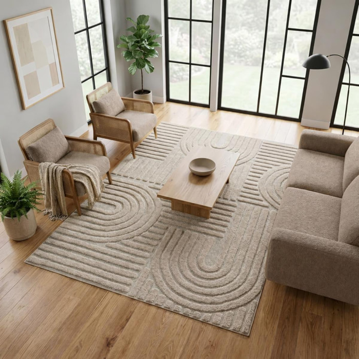 Tapis salon au motif géométrique en relief, moderne et élégant, MANON
