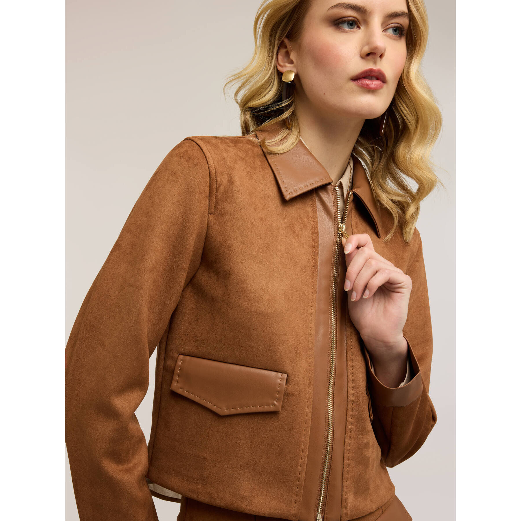 Motivi - Giubbotto corto con zip e tasche - Marrone