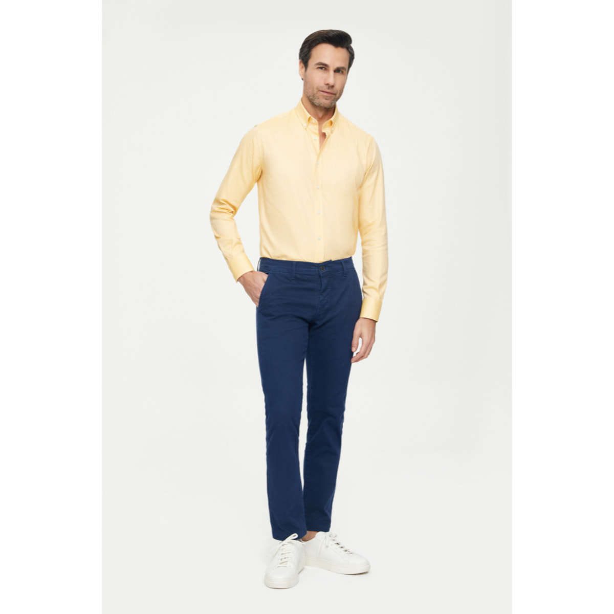 Camicia Uomo 1 Bottone Button Down Slim Oxford Unito Beige