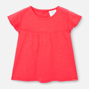 Camiseta niÃ±a, algodÃ³n flamÃ© lisa, mangas cortas, rojo